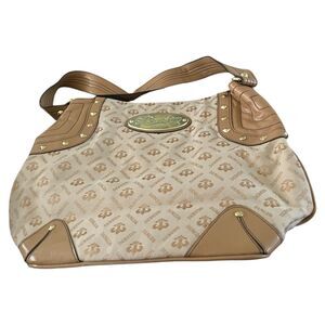 Vintage Women's Dereon Handbag Fleur-de-lis Pattern Tan Shoulder Purse Y2K